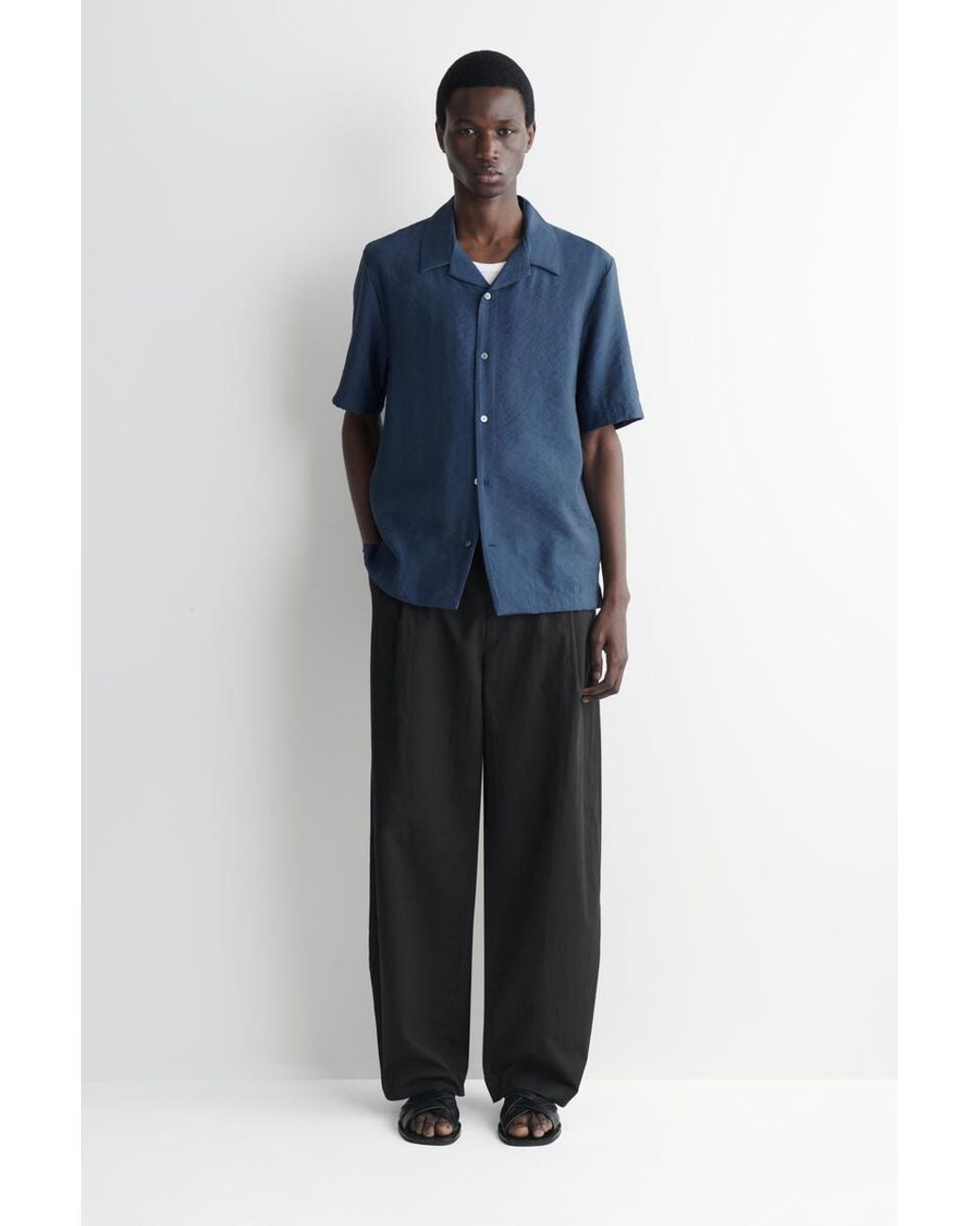 COS Camp-collar Linen Shirt In Blue for men