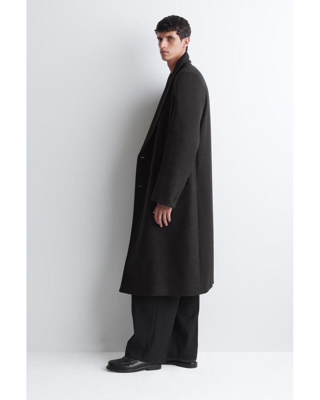 COS Black Double-Breasted Wool-Blend Long Coat for men