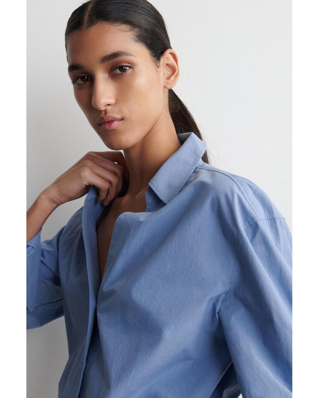 COS Blue Open-Collar Cotton-Poplin Shirt