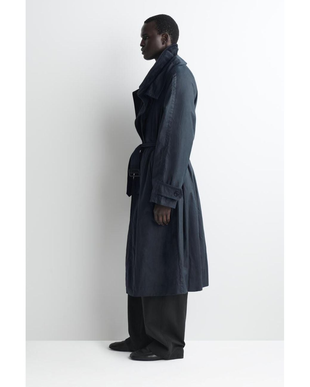 COS Blue Corduroy-Detail Waxed-Cotton Trench Coat for men