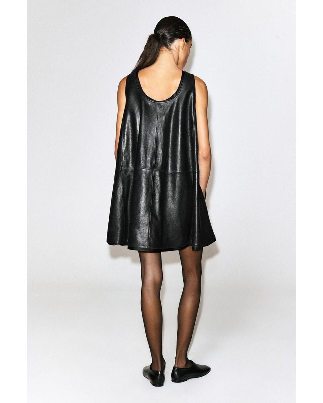 COS Black Leather A-Line Mini Dress
