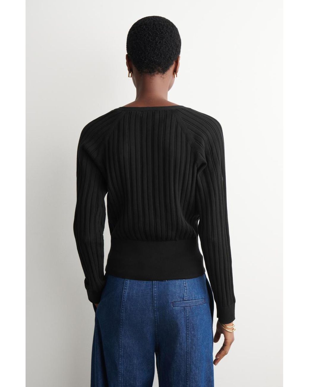 COS Black Pointelle-Knit Cotton Cardigan