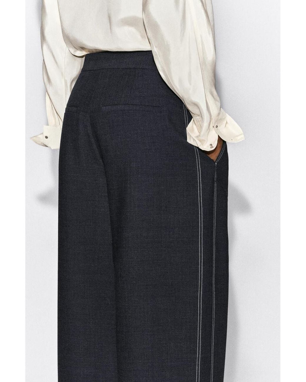 COS Blue Topstitched Barrel-Leg Pants