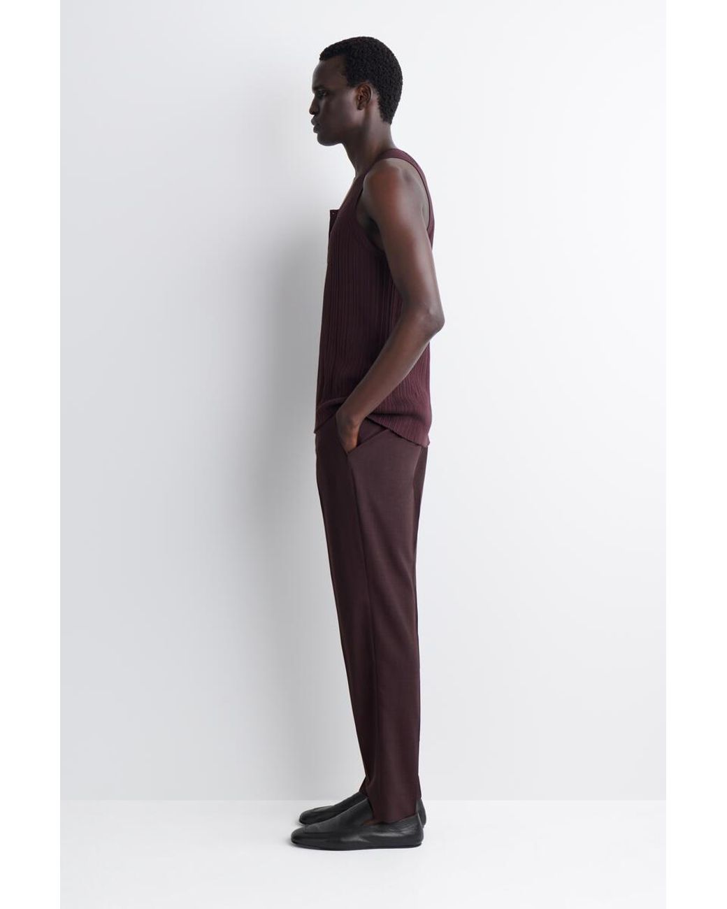 COS Purple Silk-Cotton Henley Tank Top for men