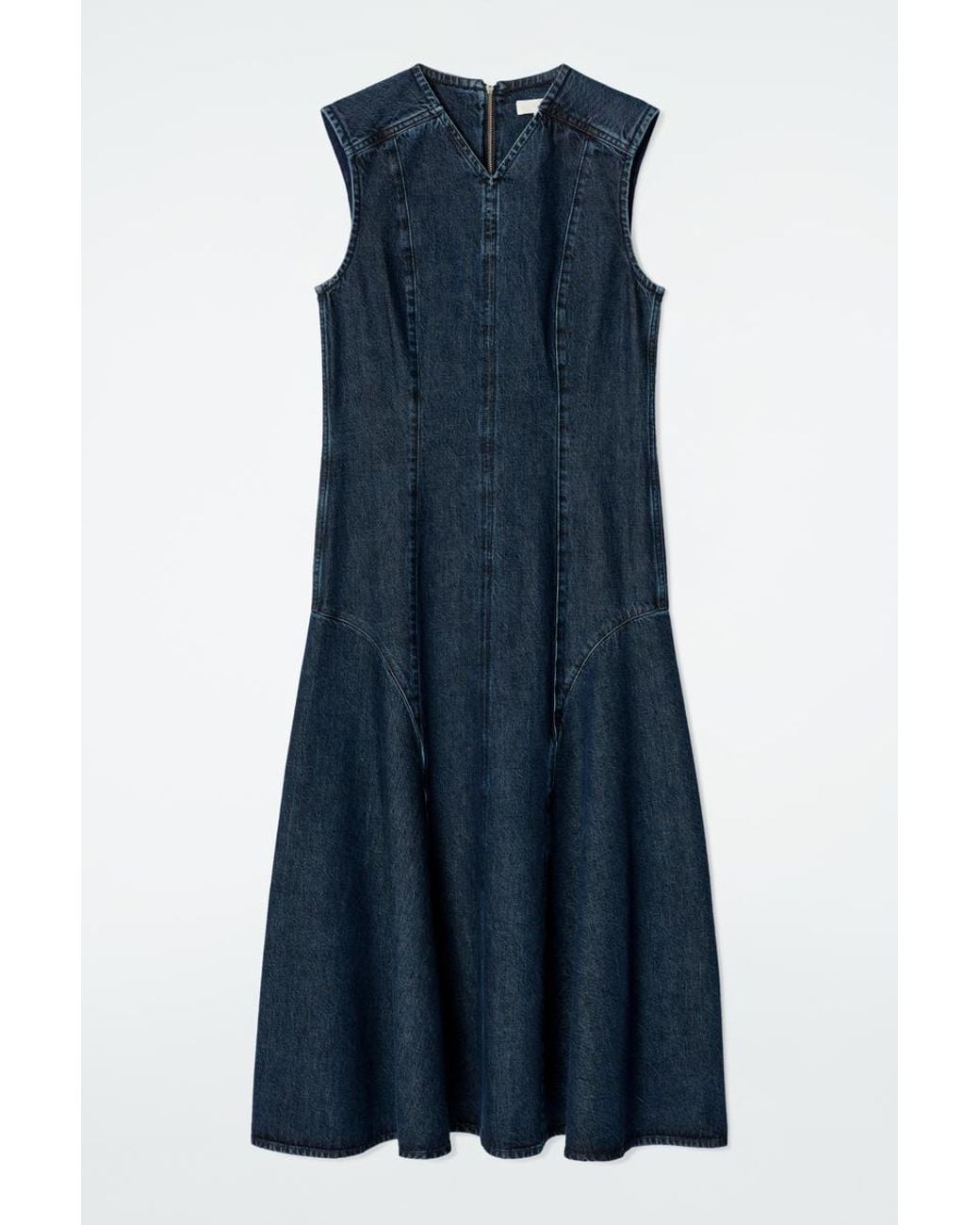 COS Dropped-Waist Denim Midi Dress in Blue | Lyst
