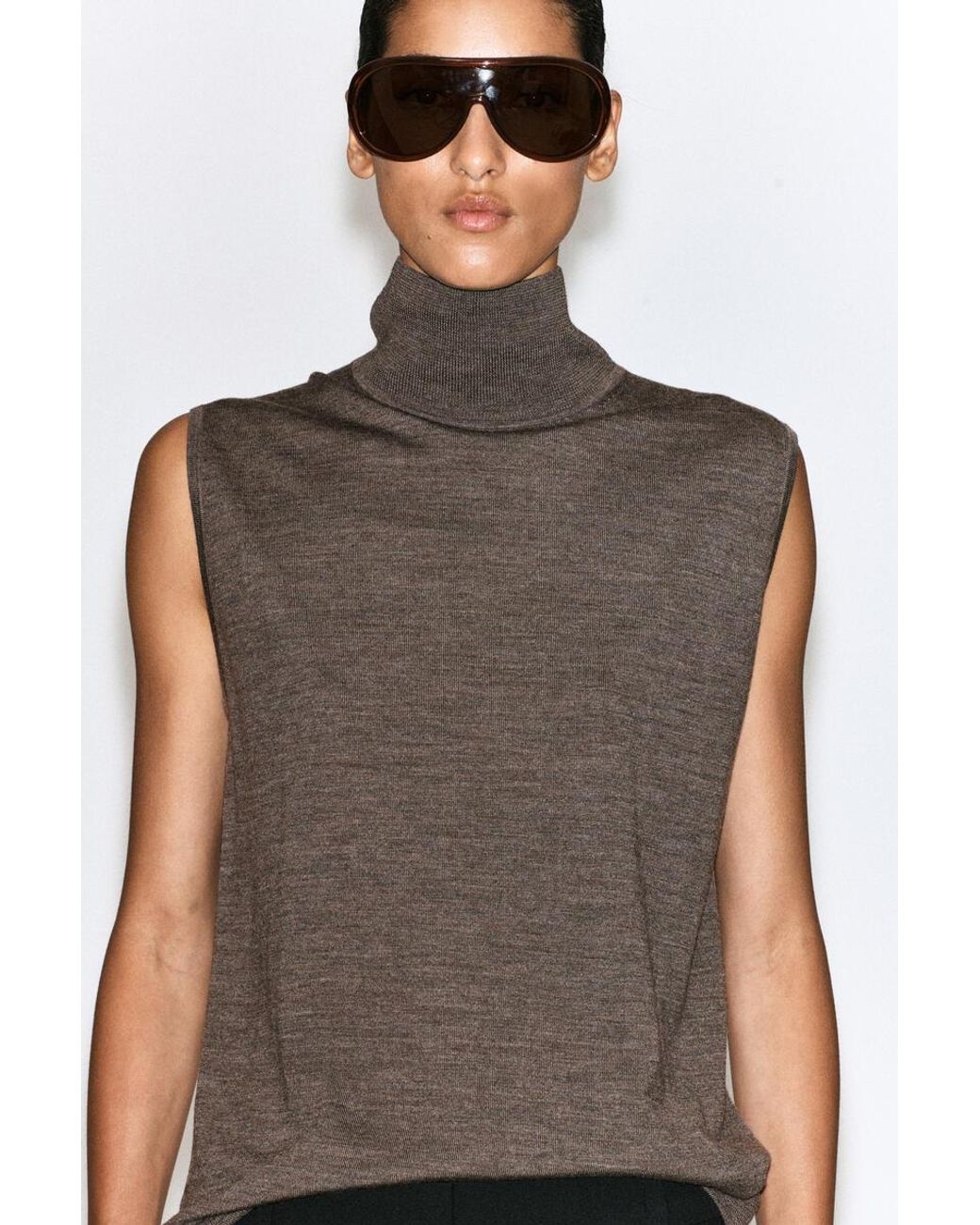 COS Brown Merino Wool Mock-Neck Tank