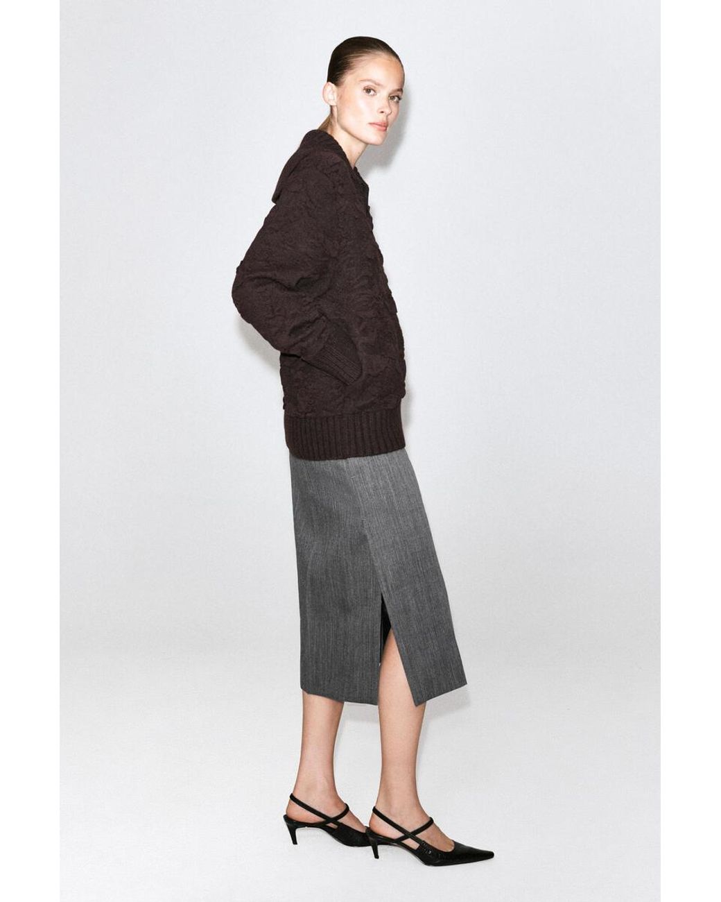 COS Black Bubble-Jacquard Zip-Up Cardigan