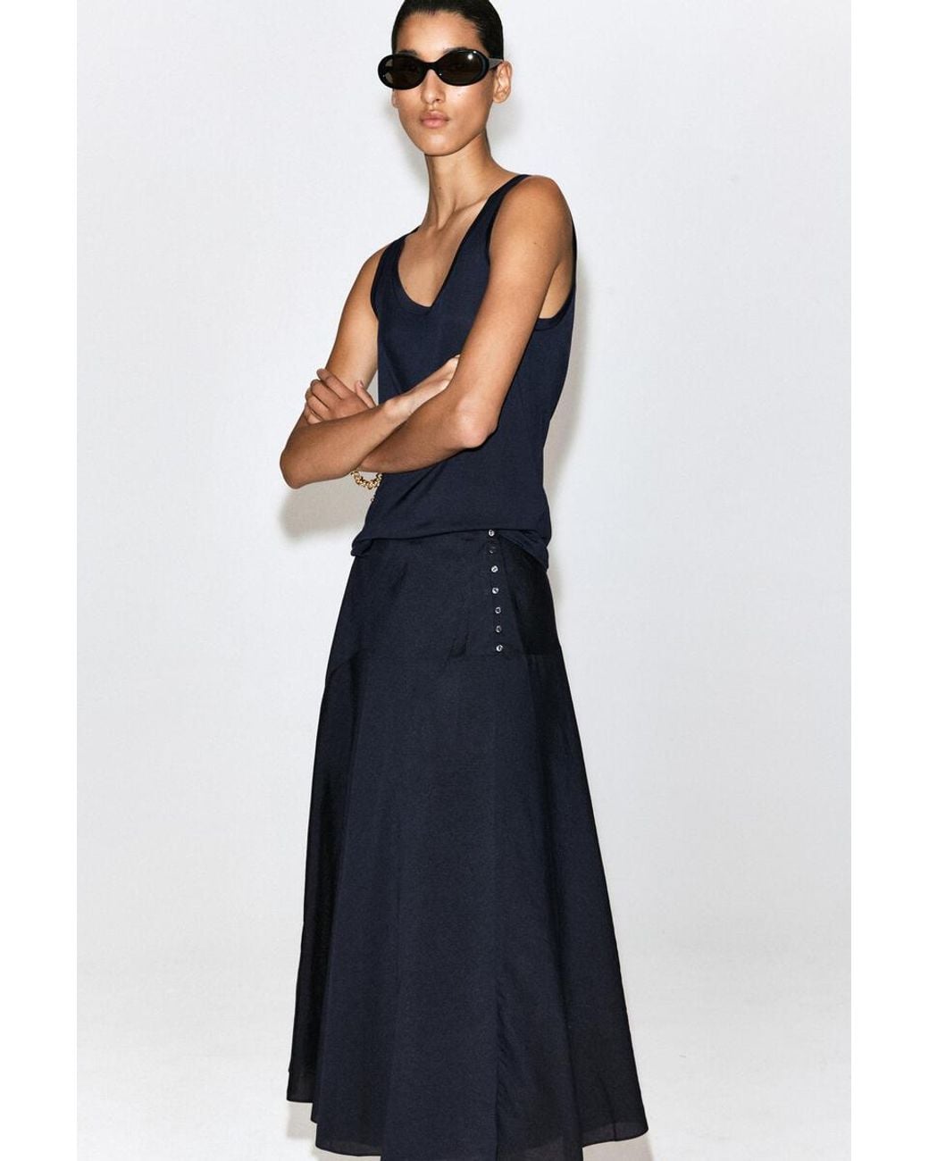 COS Blue Button-Detail Fluid Midi Skirt