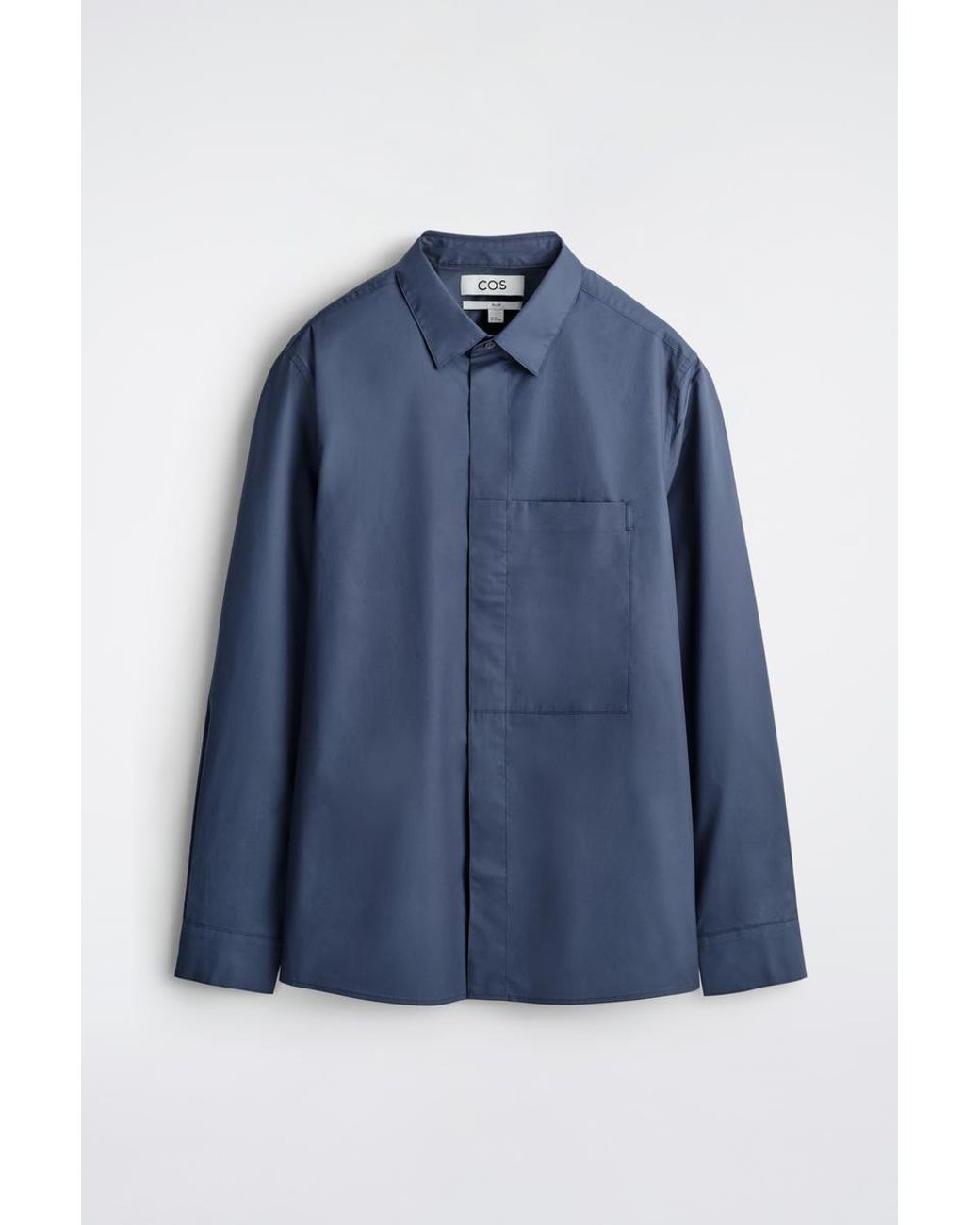 COS Blue Slim Pocket-Detail Cotton-Poplin Shirt for men