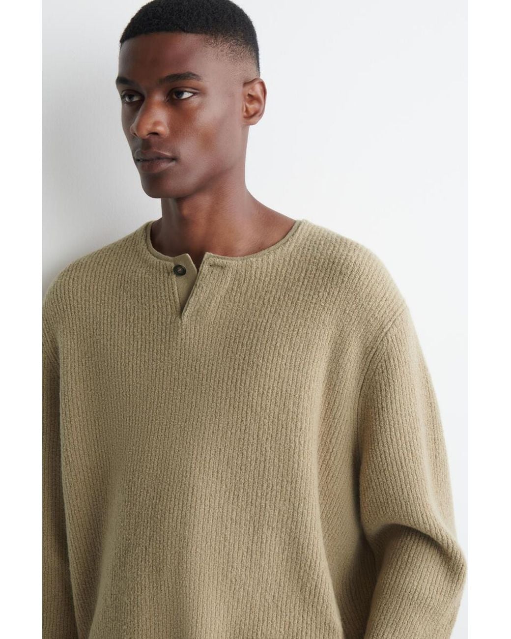 Pull Henley En Laine Mélangée Bouclée COS pour homme en coloris Natural