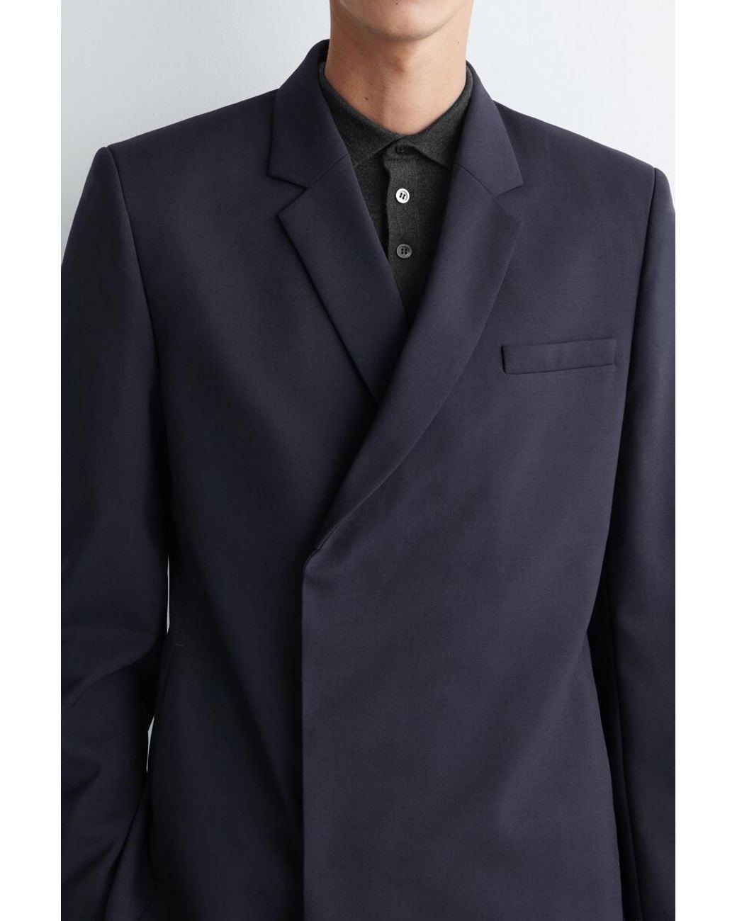 COS Blue Slim Double-Breasted Wool Blazer for men