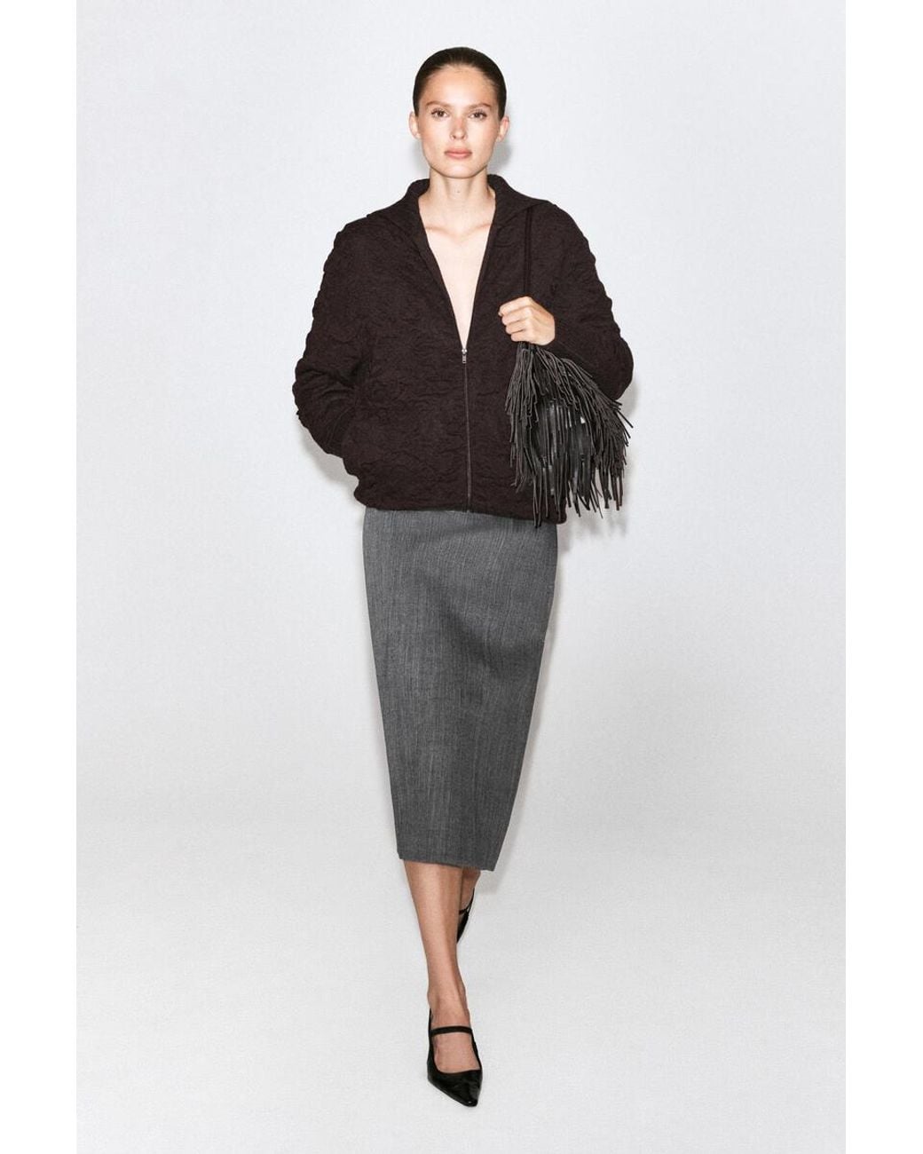 COS Black Bubble-Jacquard Zip-Up Cardigan
