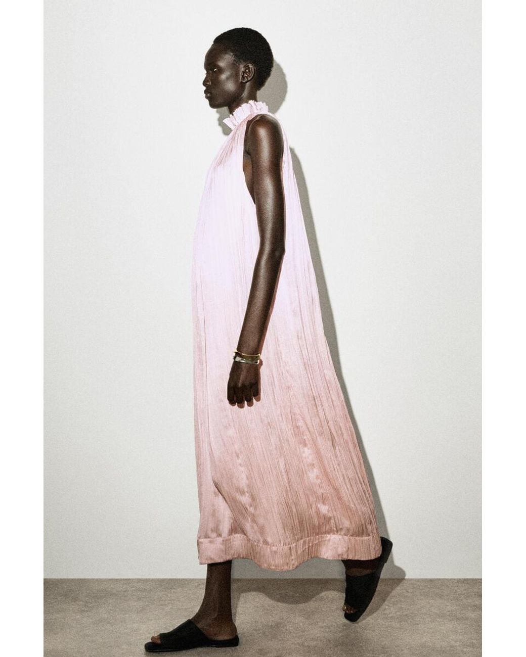 COS Pink Crinkled-Satin Midi Dress