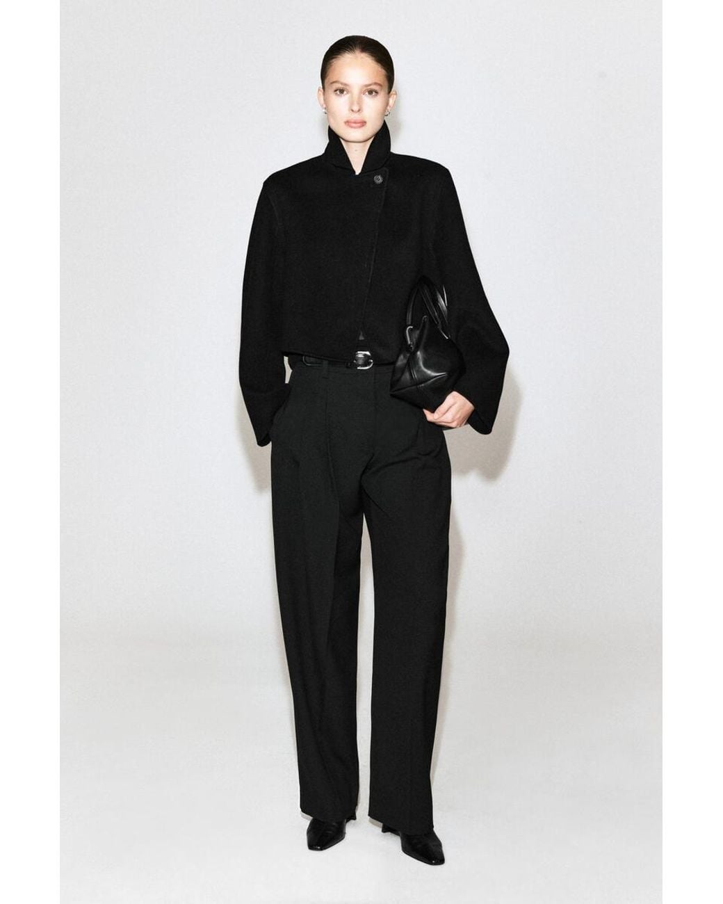 COS Black Oversized Cropped Double-Faced Wool Jacket