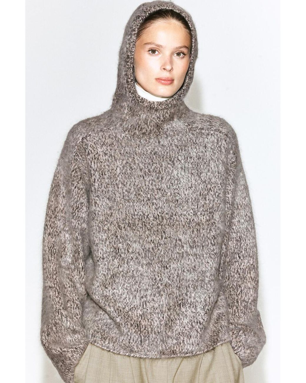 COS Natural Chunky Brushed-Cashmere Hoodie