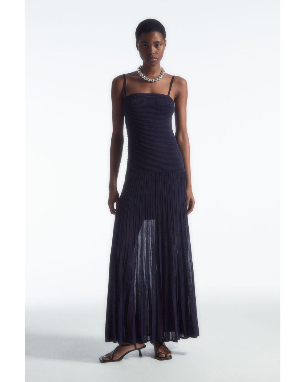 COS Pleated Knitted Maxi Dress in Blue | Lyst
