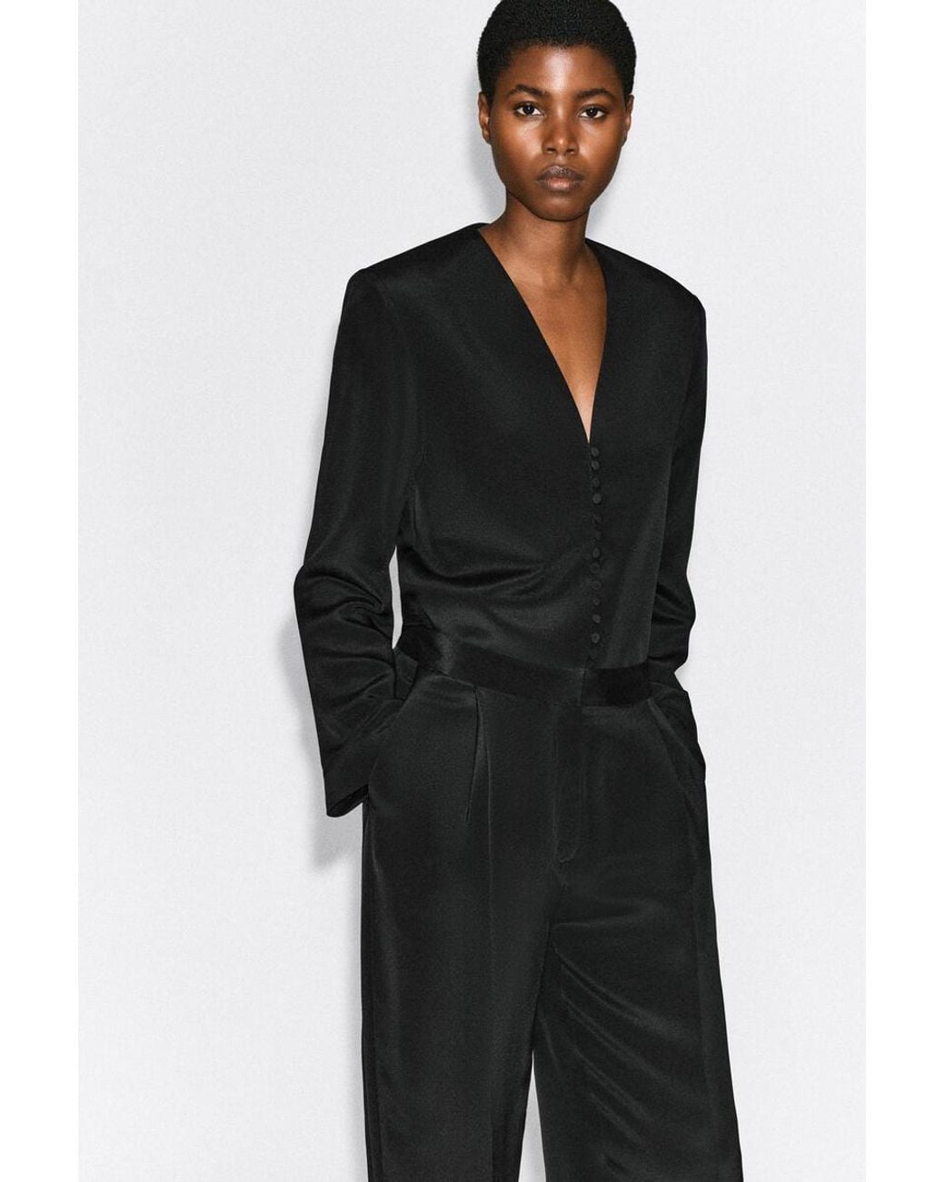 COS Black Pleated Silk-Crepe Barrel-Leg Trousers