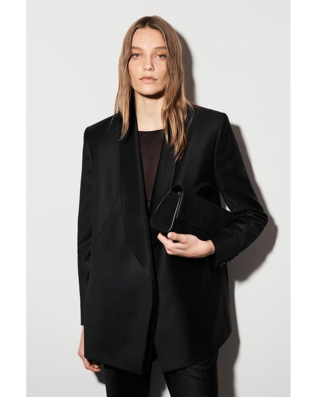 COS Black Wool-Satin Tuxedo Blazer