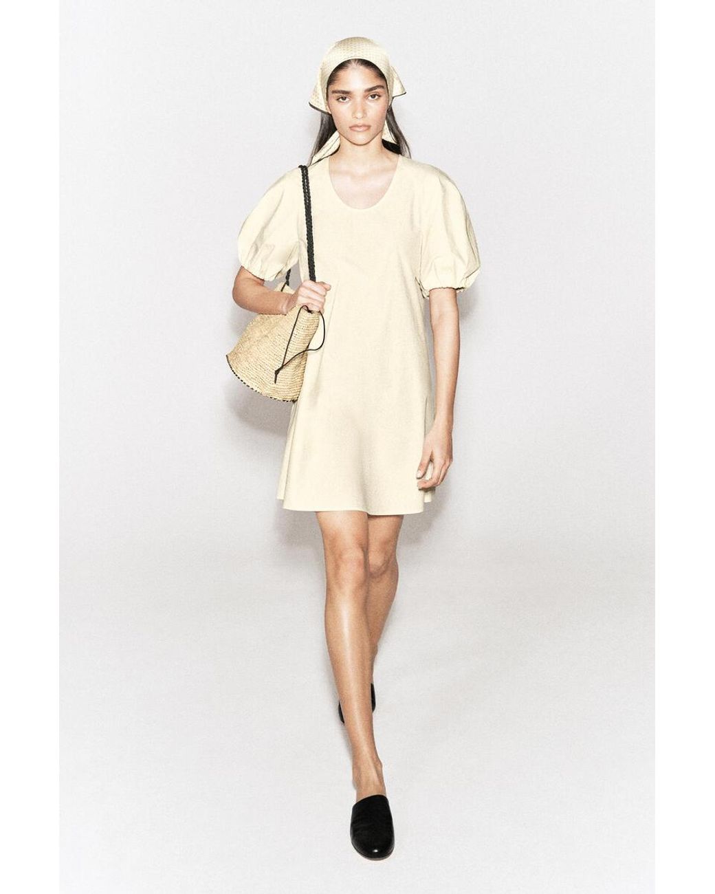 COS Natural Puff-Sleeve Cotton Mini Dress