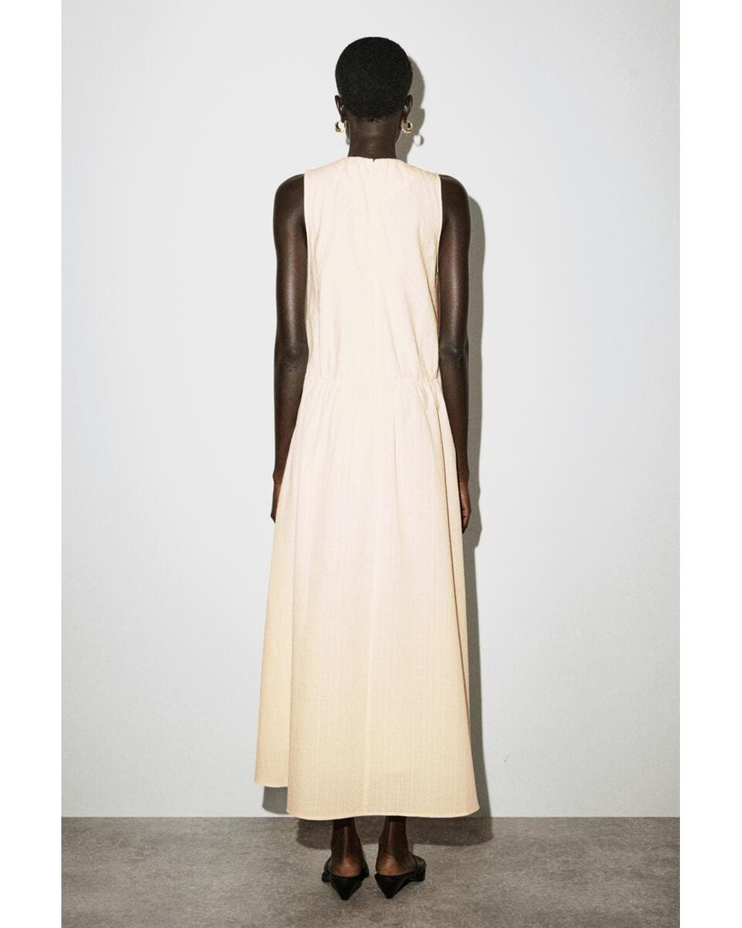 COS White Gathered Tiered Cotton Maxi Dress