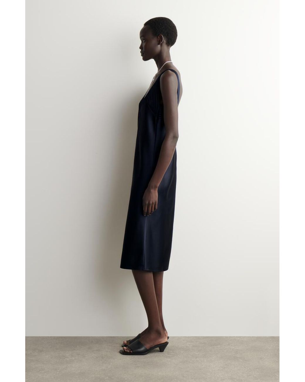 COS Blue Open-Stitch Satin Slip Dress