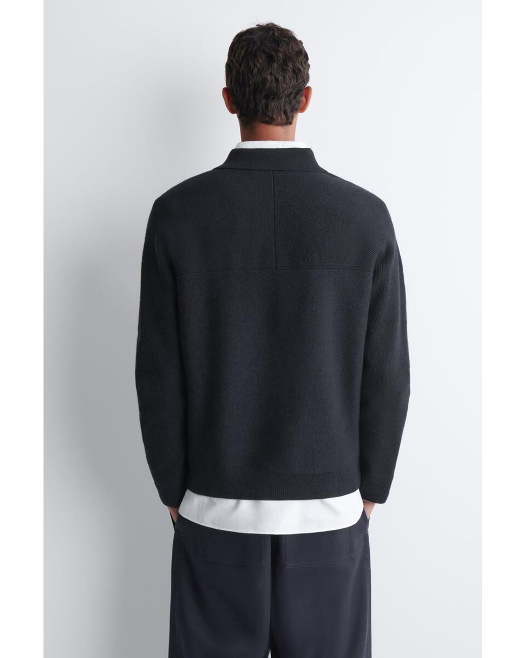 COS Blue Panelled Boiled Wool Zip-Up Sweater for men