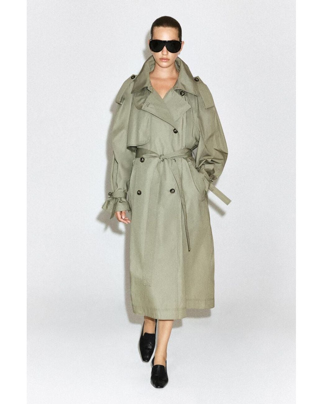 COS Green Mock-Neck Cotton Trench Coat