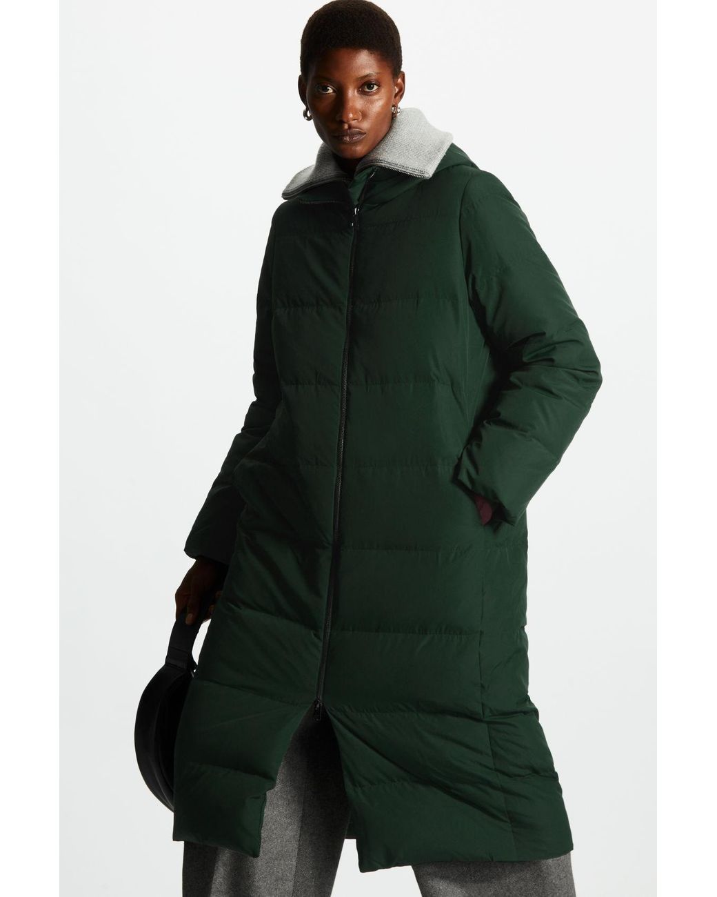 COS Recycled-down Longline Puffer Coat in Green | Lyst