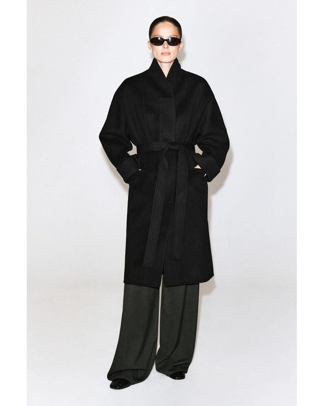 COS Black Oversized Double-Faced Wool Shawl Coat