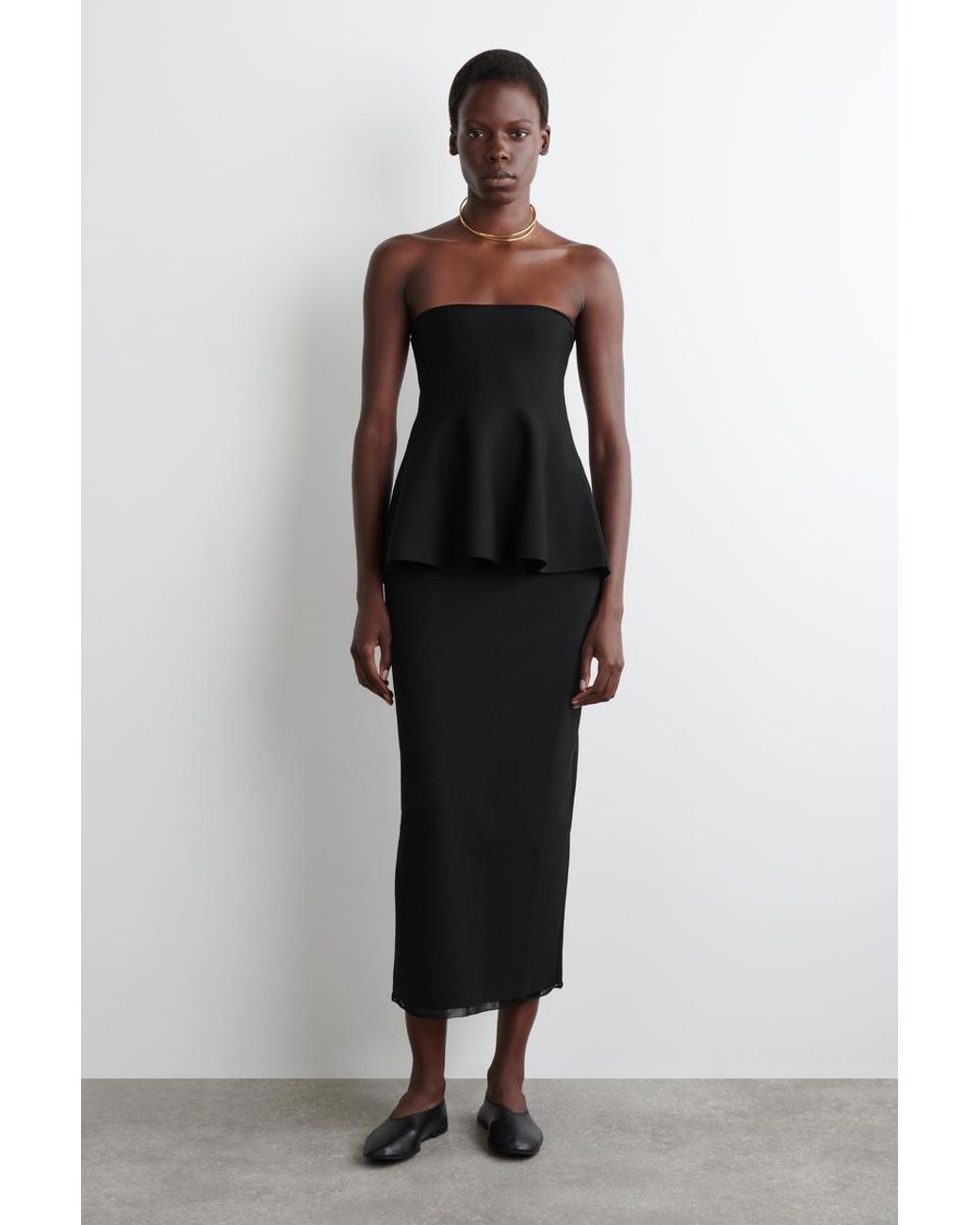 COS Black Sheer-Detail Knitted Peplum Top