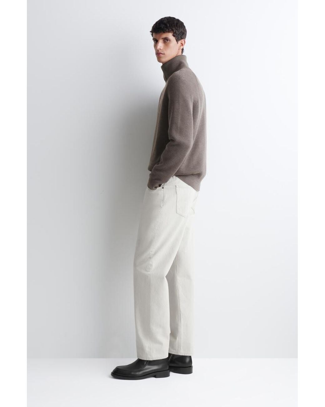 COS Brown Ribbed Wool Half-Zip Sweater for men