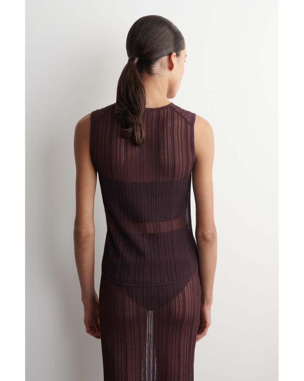 COS Purple Sheer Lace-Knit Tank Top