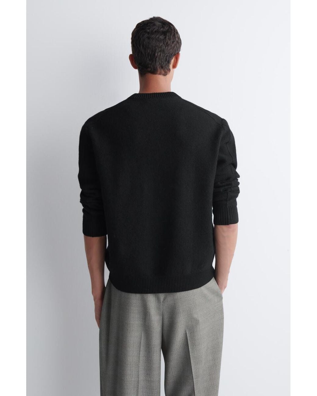 COS Black Boiled Merino Wool Crew-Neck Sweater for men
