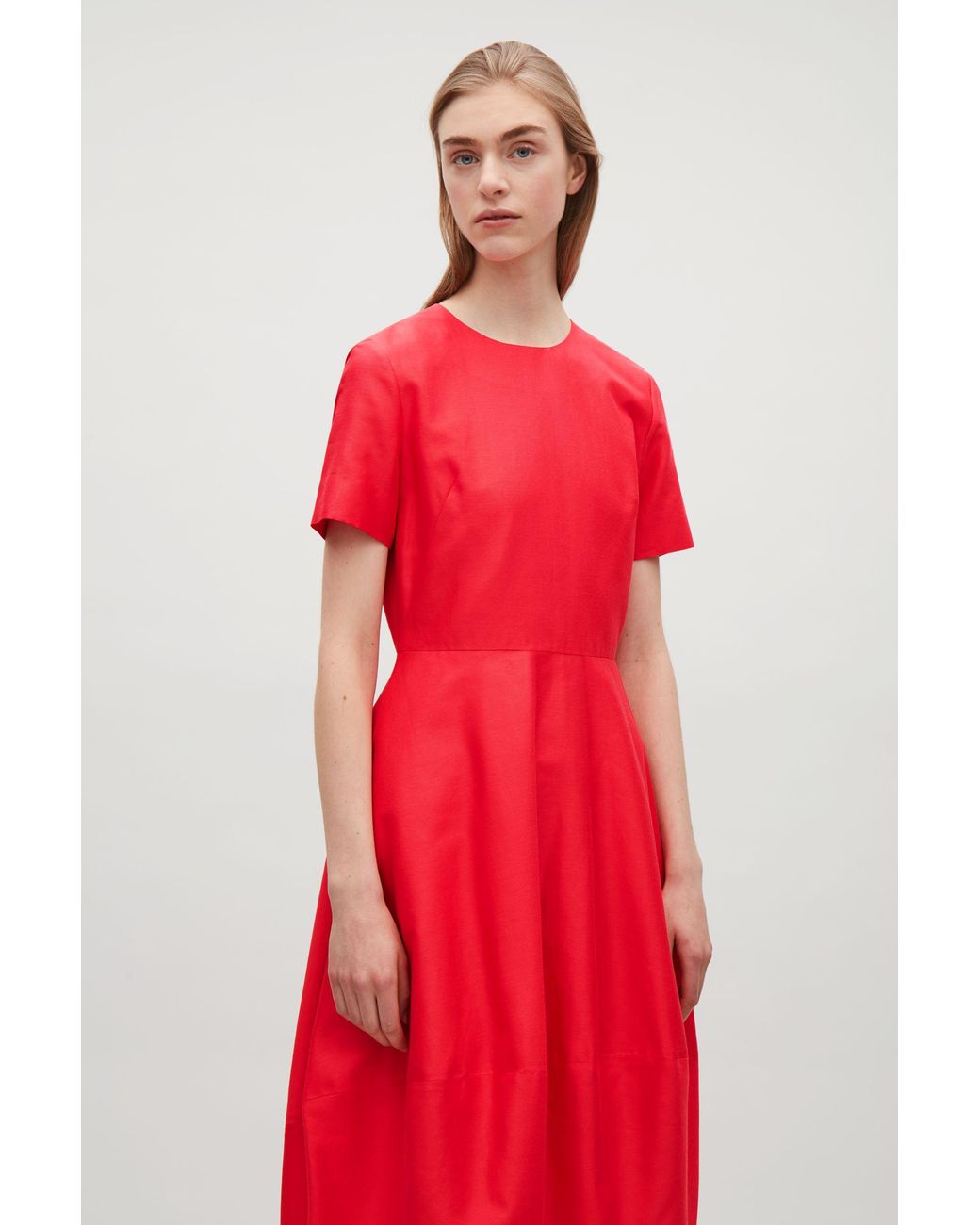COS Dress With Cocoon Skirt in Red | Lyst