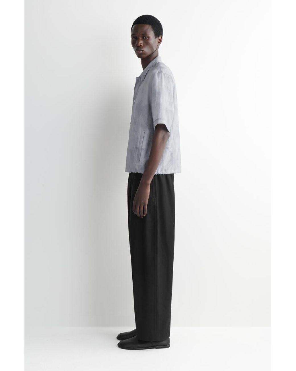 COS Gray Textured Drawstring-Hem Shirt for men