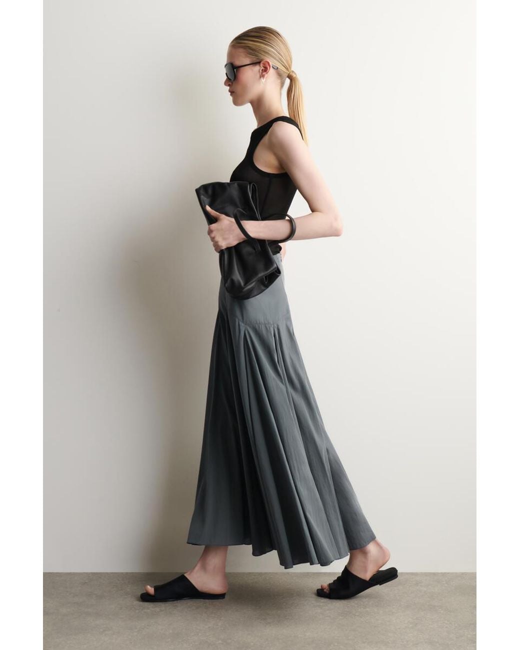 COS Gray Paneled A-Line Maxi Skirt