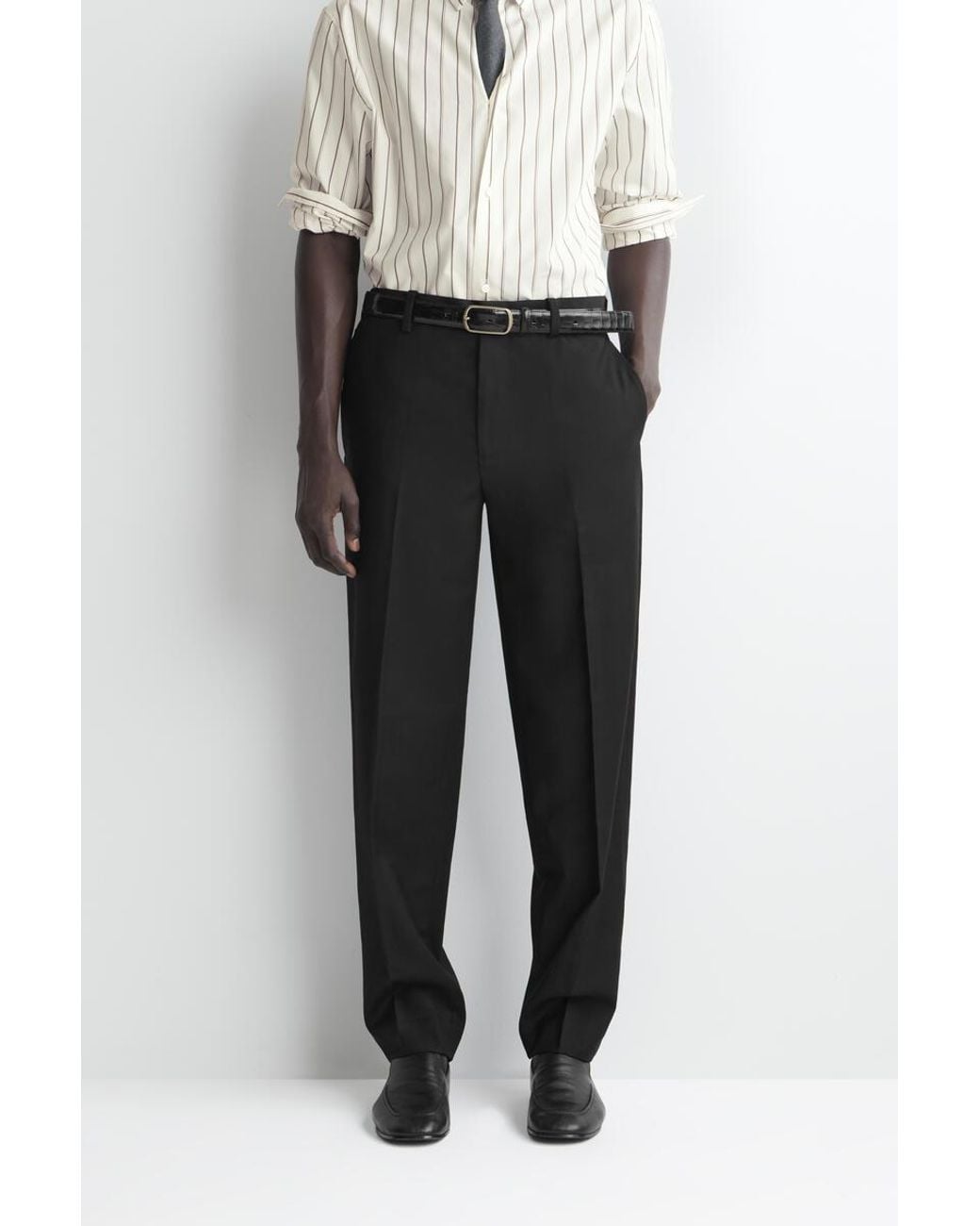 COS Black Wool Regular-Fit Straight-Leg Trousers for men