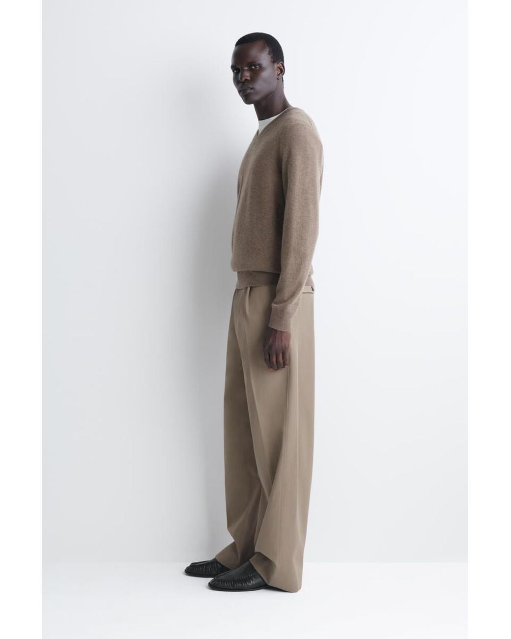COS Natural Wool-Cotton Relaxed-Fit Wide-Leg Trousers for men