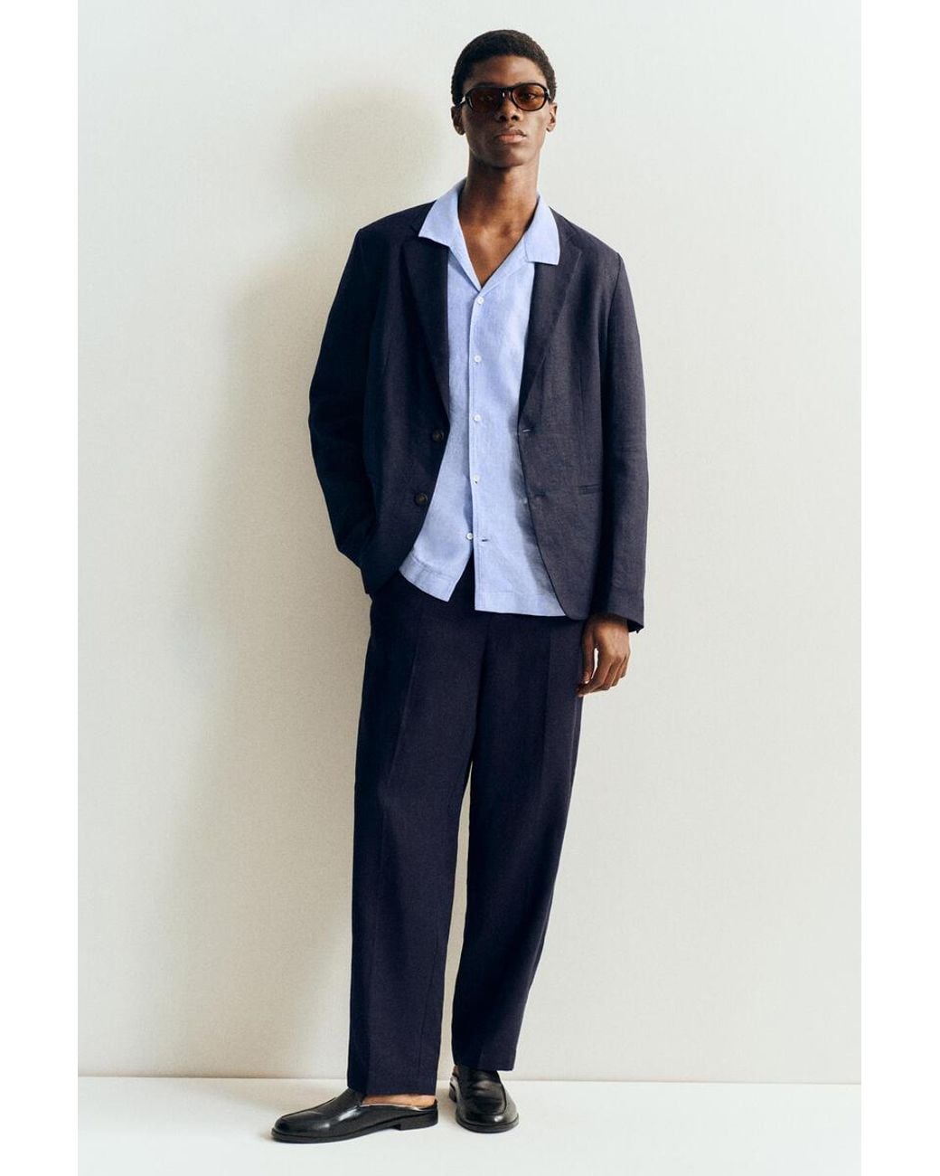 COS Blue Relaxed Linen Tapered Trousers for men