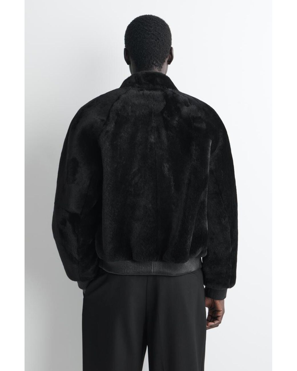 COS Black Padded Shearling Bomber Jacket for men