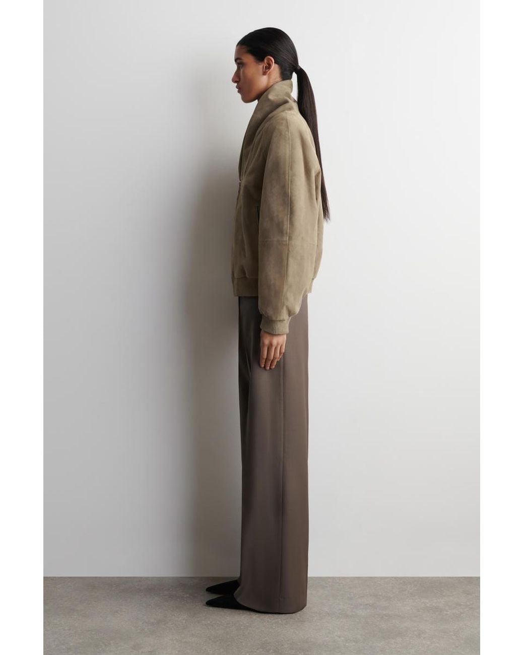 COS Natural Shawl-Collar Suede Bomber Jacket