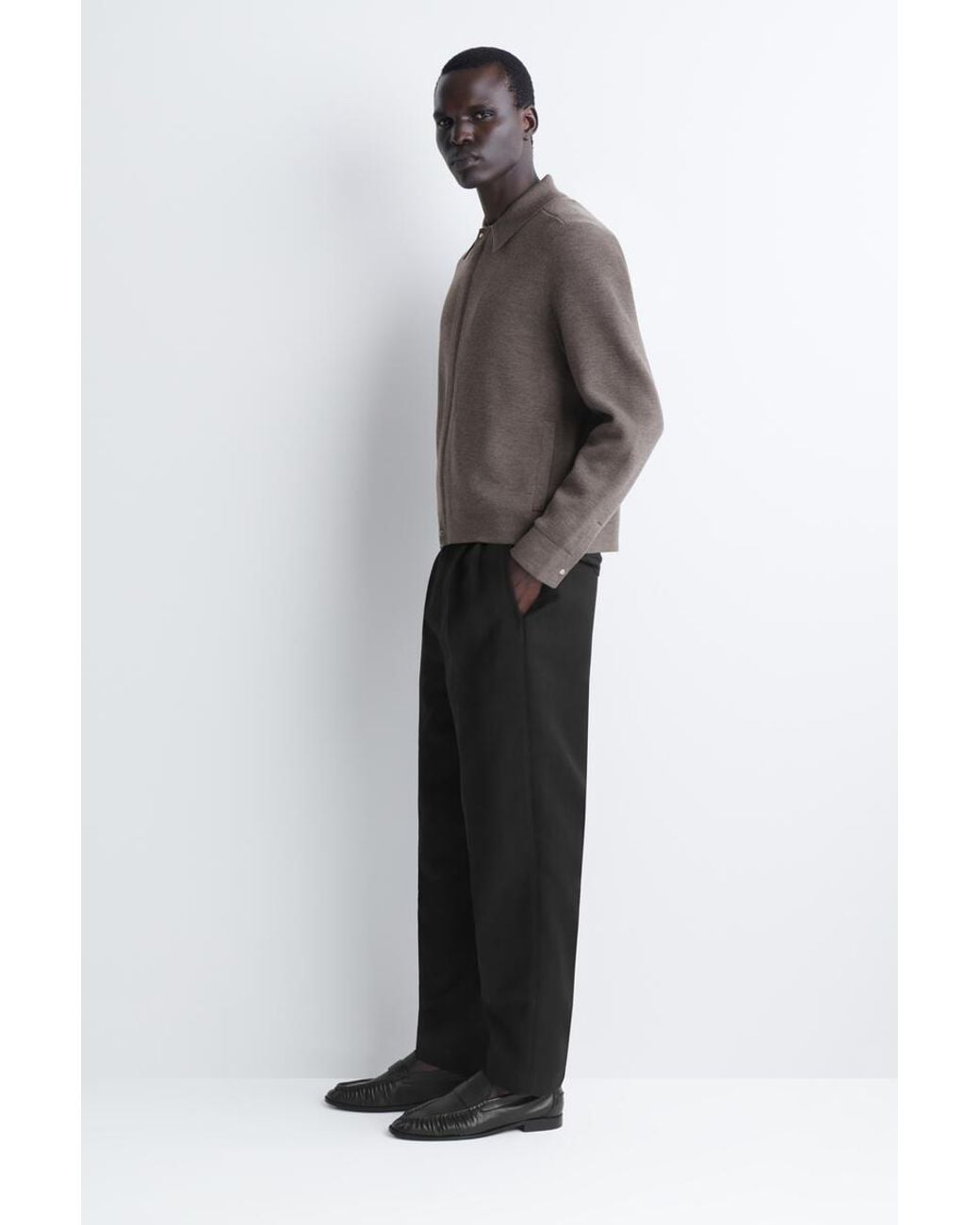 COS Brown Merino Wool Harrington Jacket for men