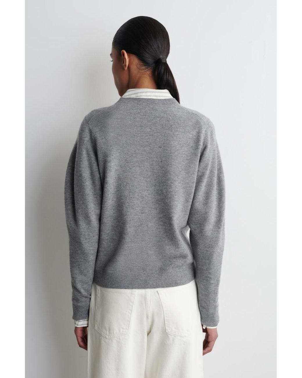 COS Gray Balloon-Sleeve Merino Wool Jumper