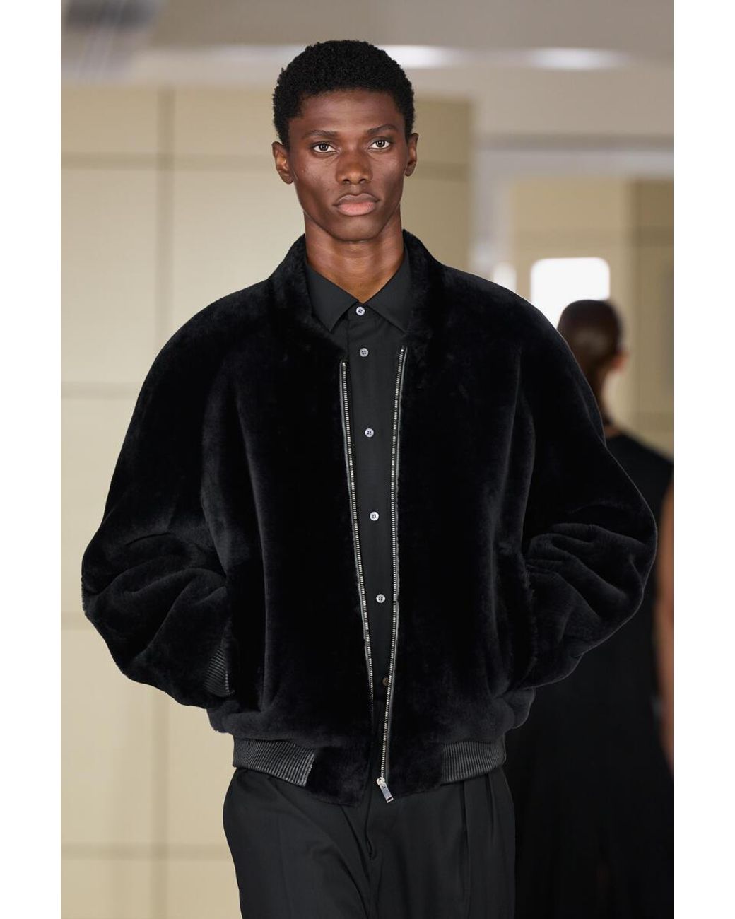 COS Black Padded Shearling Bomber Jacket for men
