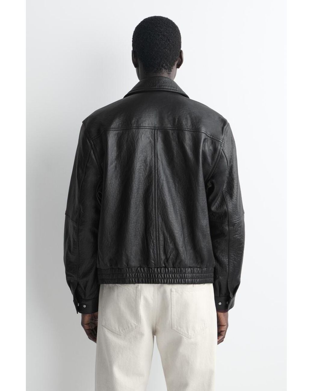 COS Black Leather Flight Jacket for men