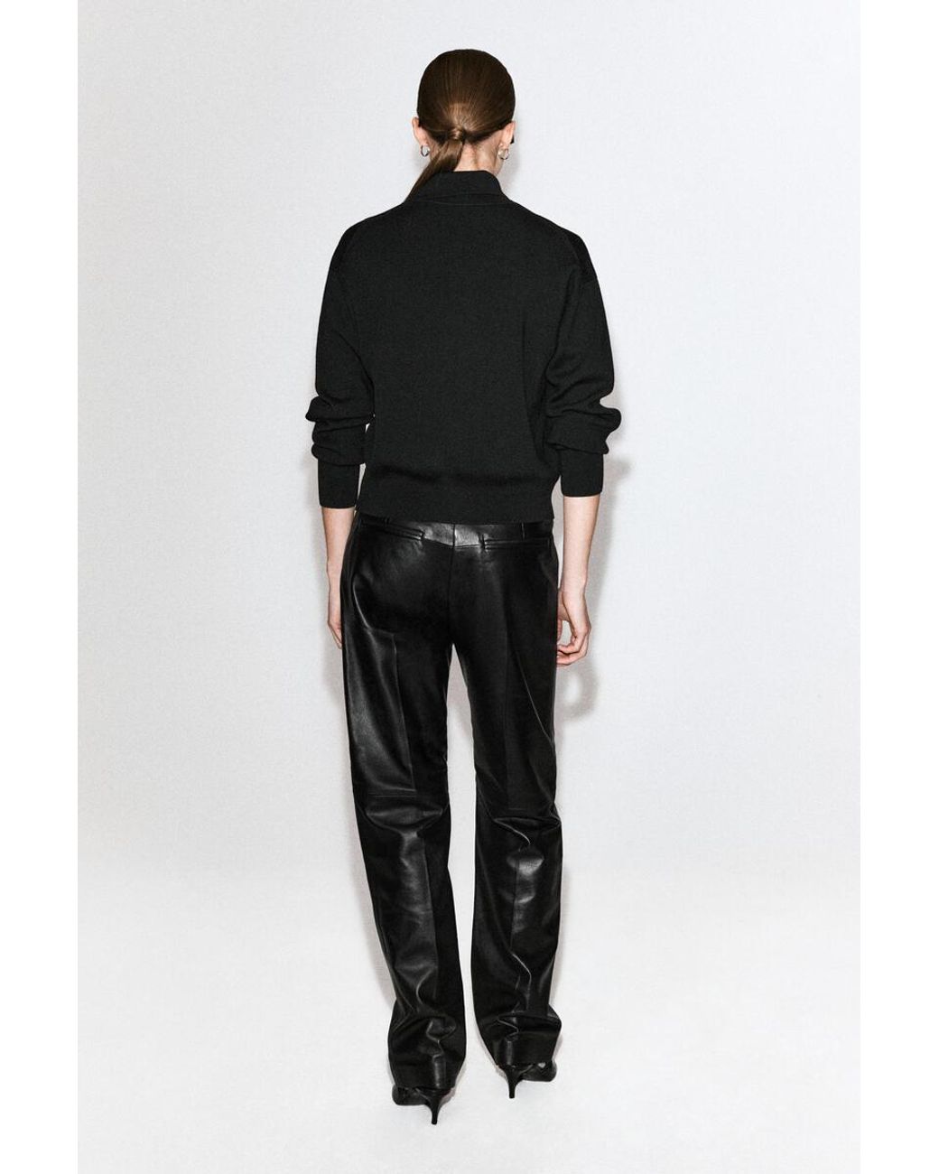COS Black Merino Wool Funnel-Neck Cardigan