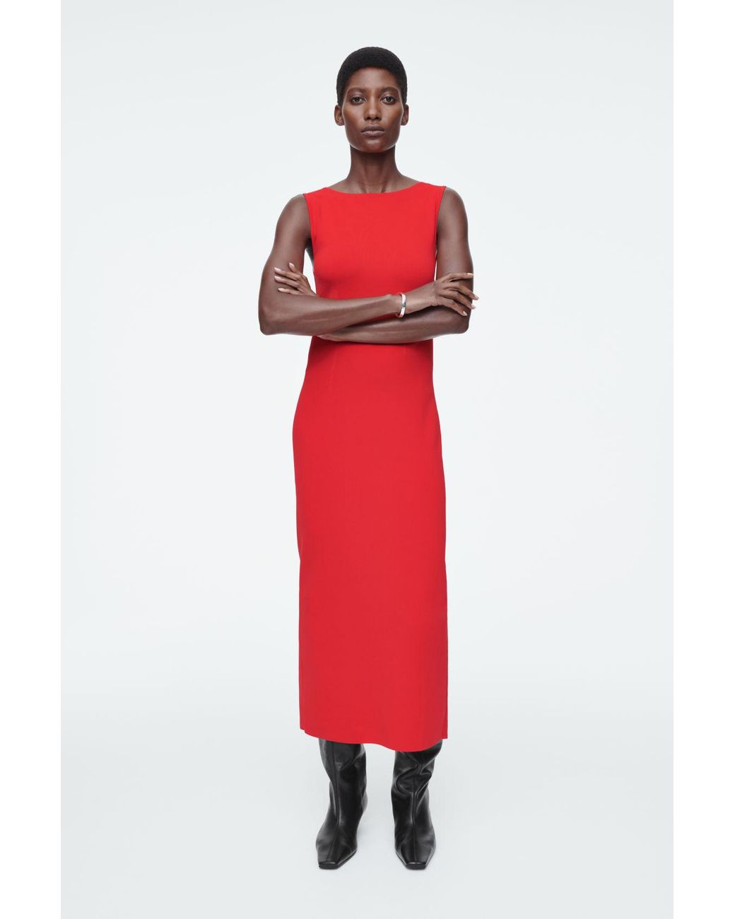COS Corset-detail Maxi Dress in Red | Lyst