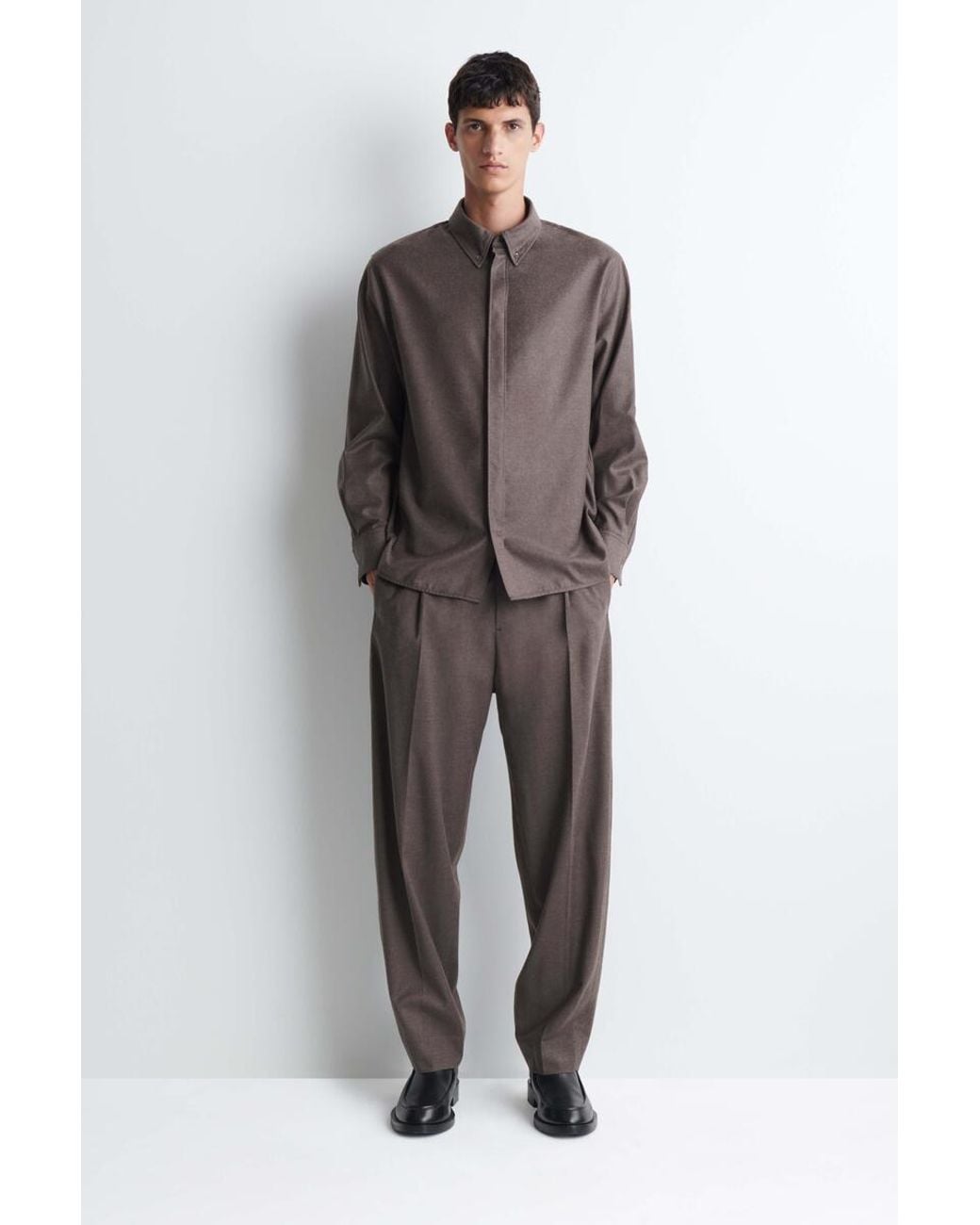 COS Brown Wool-Flannel Button-Down Collar Shirt for men