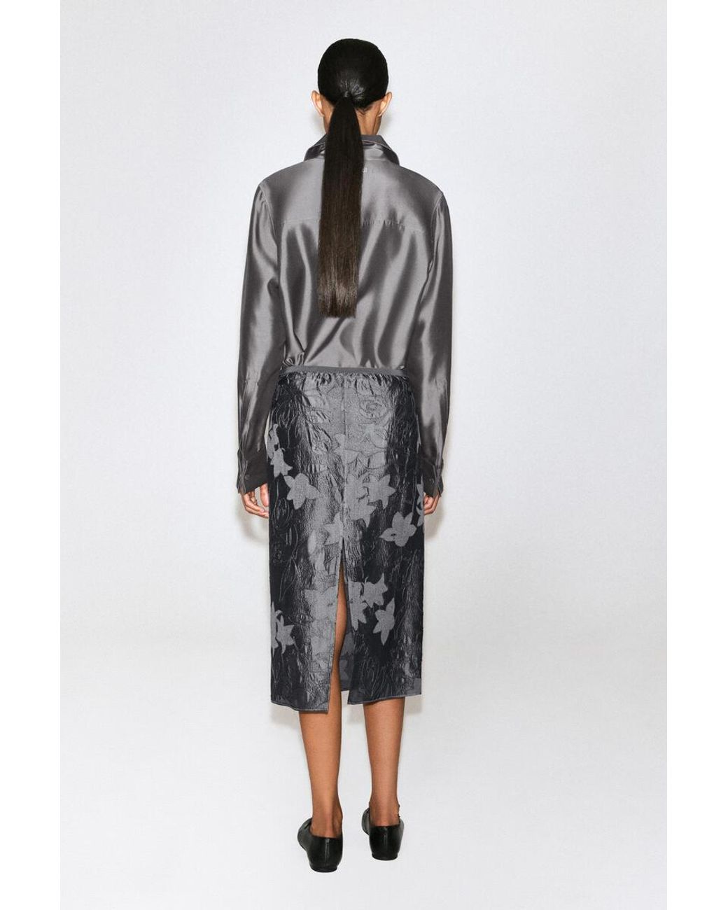 COS Gray Embroidered Sheer Column Skirt