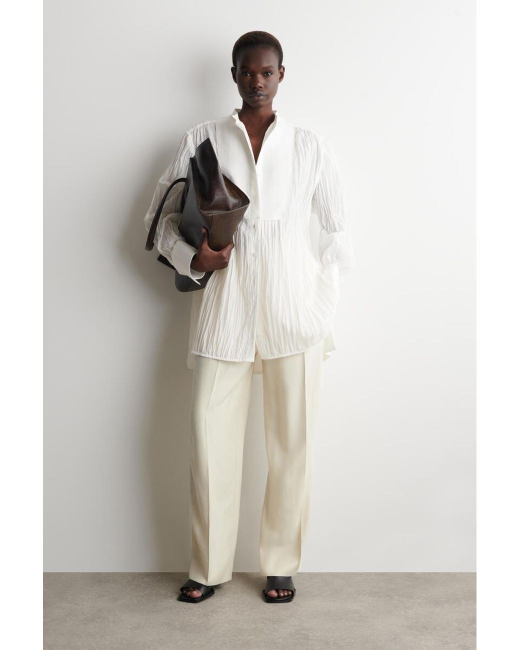 COS White Bib-Front Crinkled-Cotton Shirt